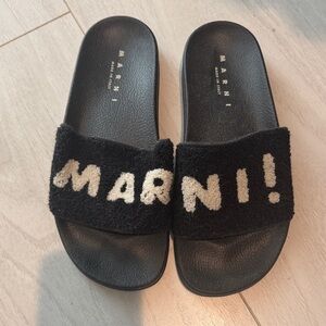 Marni Black Slides with Cream Logo Terry Strap size 39